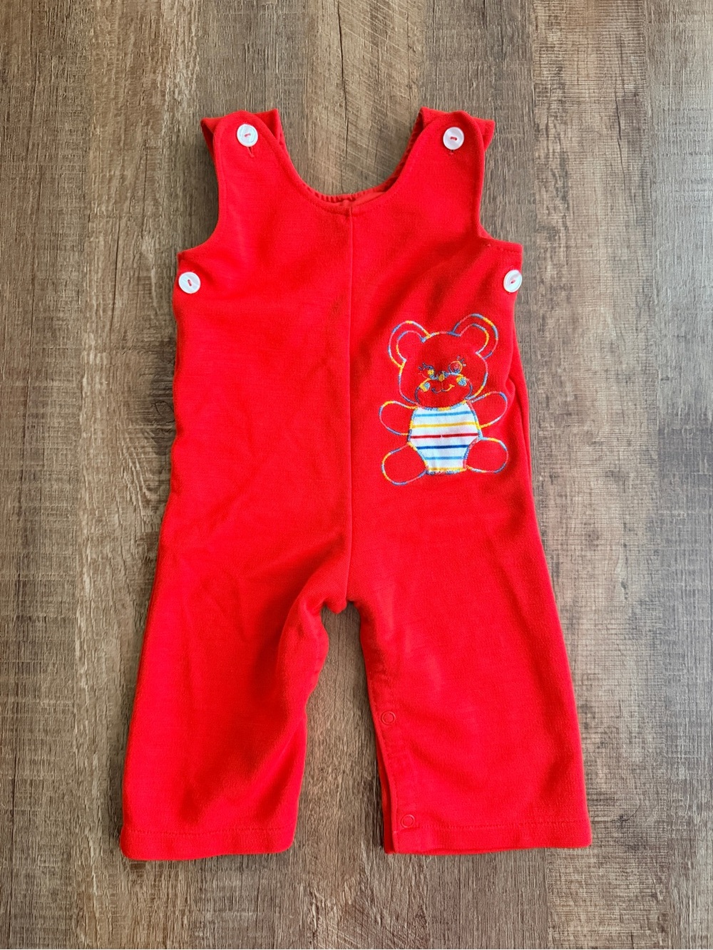 Vintage 70s 80s Carter's Bright Red Teddy Appliqué Romper